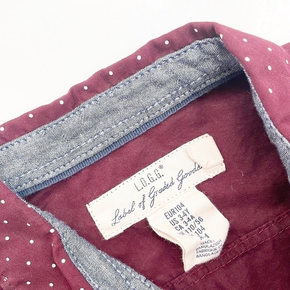 H&M L.O.G.G. little boys maroon dot print button down shirt - Picture 3 of 4